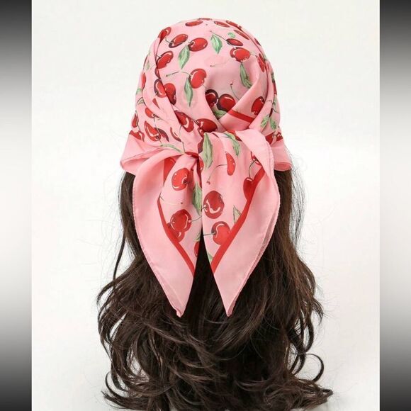 Cherry Print Pink Scarf P2 - Picture 1 of 6